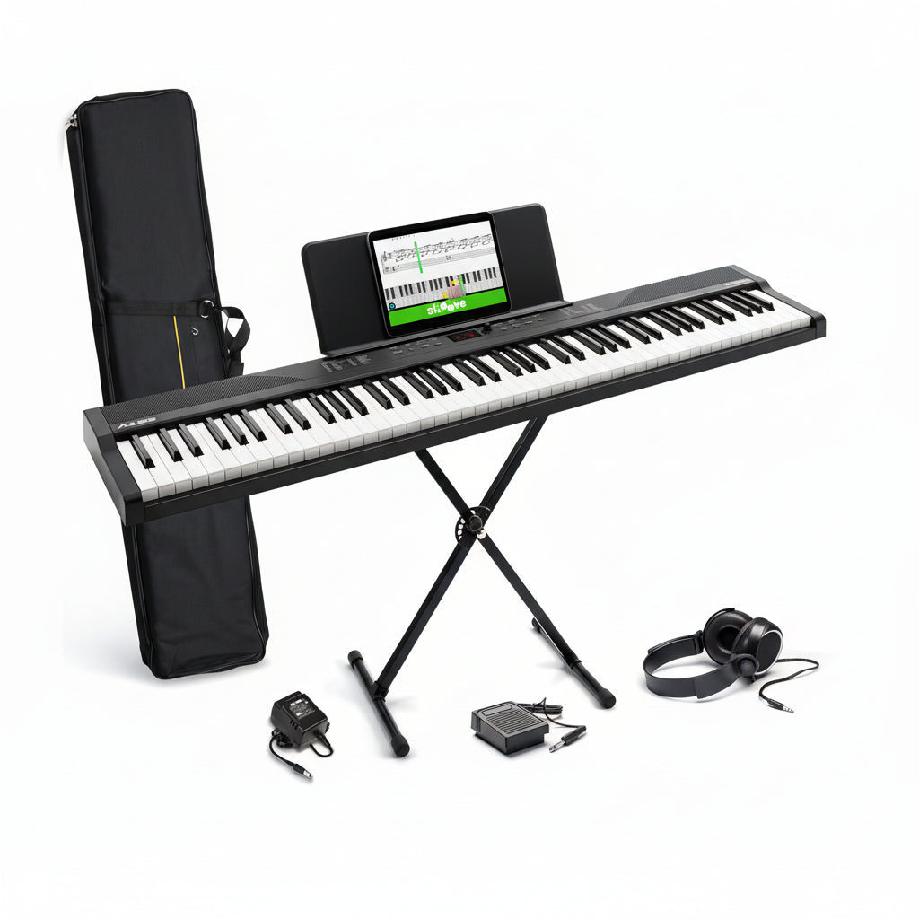 ON SALE - Alesis 88 Key Keyboard Piano with 480 Sounds, Speakers, USB MIDI, Carry-Bag, Stand, Headphones, Pedal and Piano