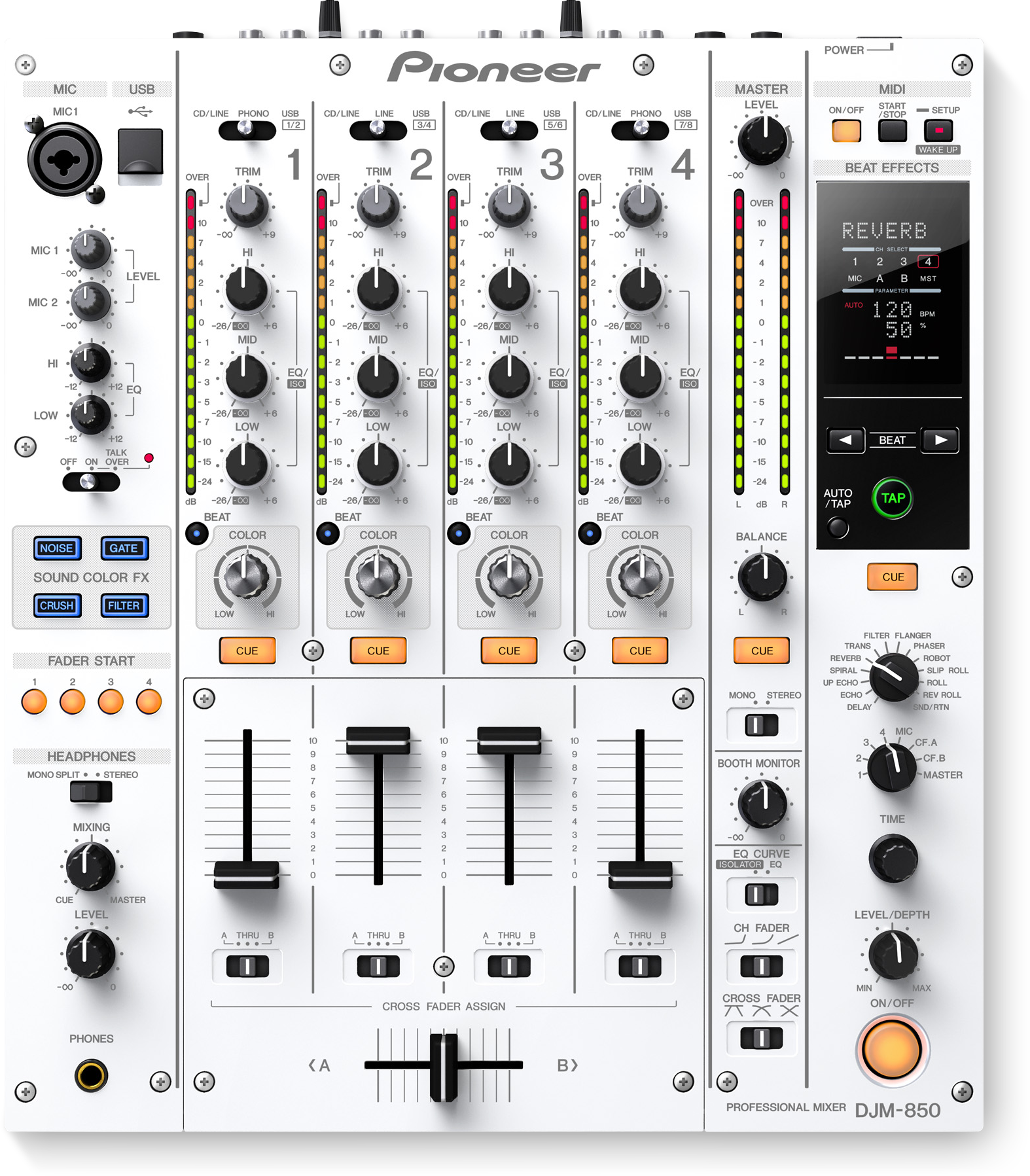 ON SALE - Pioneer DJM-850 White Professional DJ Mixer – 4-Channel Digital Mixer with Built-In Effects, USB Audio Interface | Pioneer DJ Canada Montreal Deal